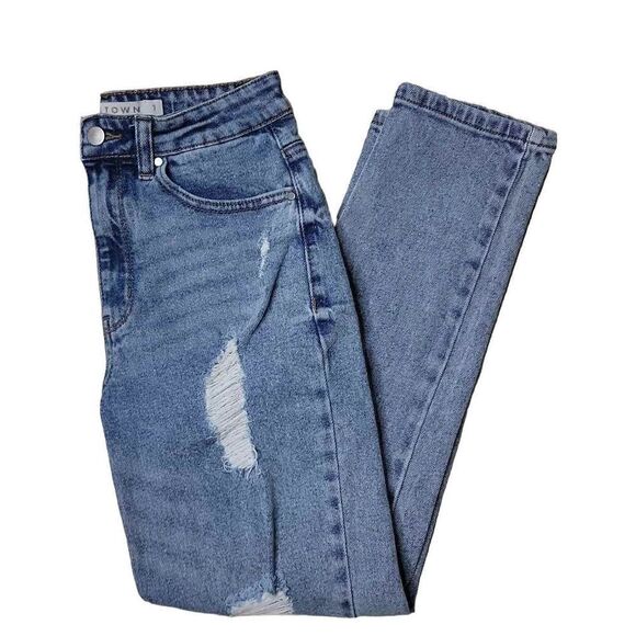 Tinseltown Distressed High Rise Straight Leg Denim Jeans Size 7 - Picture 3 of 12